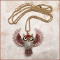 Preview: Halskette "Fliegende Eule" in Rosarot - 72 cm - Einzelstück