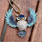 Preview: Halskette "Fliegende Eule" in Blau - 72 cm