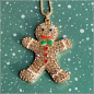 Preview: Halskette "Gingerbread Man, braun mit grüner Fliege" - 71 cm