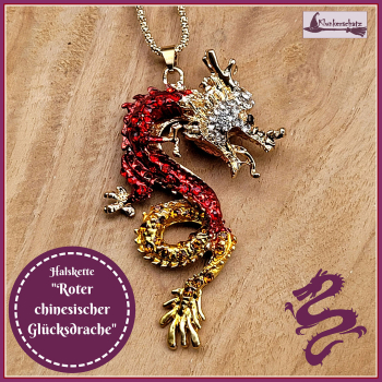 Halskette „Roter chinesischer Glücksdrache“  - 71 cm