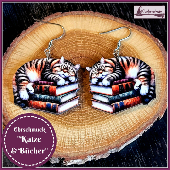 Ohrschmuck „Katze & Bücher“