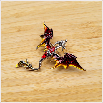 „Fliegender Drache in Rot-Gold“ - Brosche & Kettenanhänger - 2 in 1