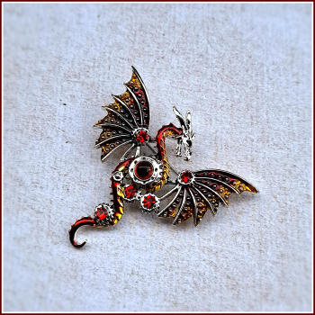 "Steampunk-Drache" in Rot - Brosche & Kettenanhänger - 2 in 1