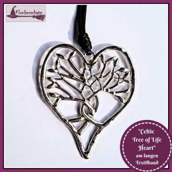 "Celtic Tree of Life Heart" am langen Textilband