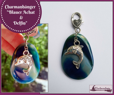 Charmanhänger / Schutzamulett „Blauer Achat & Delfin“