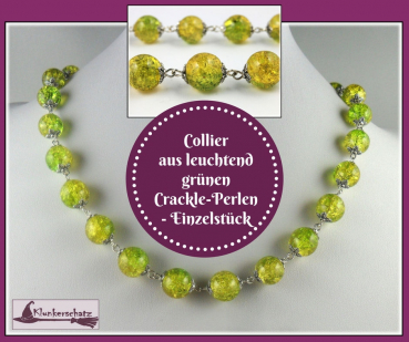 Collier aus leuchtend grünen Crackle-Perlen - Einzelstück