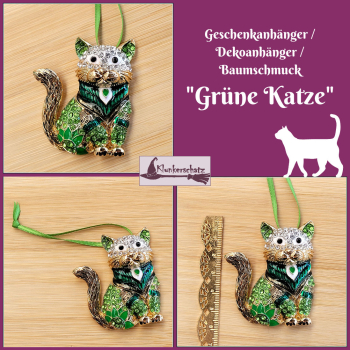 Geschenk-, Deko- oder Baumanhänger "Grüne Katze"