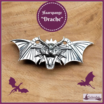 Haarspange "Drache" in der Farbe Antiksilber