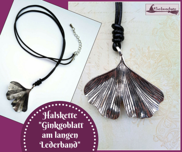 Halskette "Ginkgoblatt am langen Lederband"