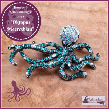 "Oktopus Meeresblau" - Brosche und Kettenanhänger - 2 in 1