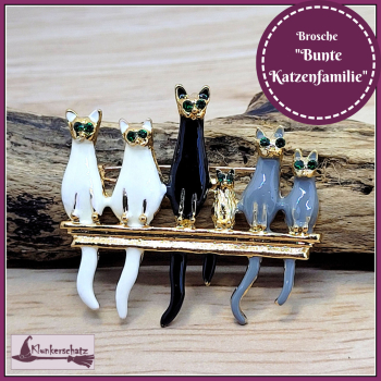 Brosche "Bunte Katzenfamilie"