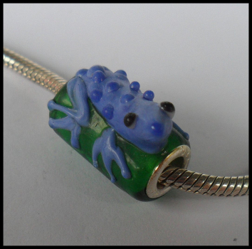 Bead "Eidechse" - Lampwork - blau