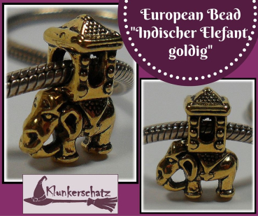 European Bead "Indischer Elefant, goldig"