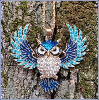 Halskette "Fliegende Eule" in Blau - 72 cm