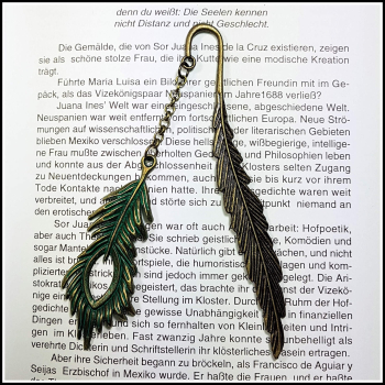 Lesezeichen "Feder" - Antikmessing mit Patina