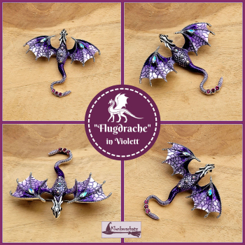 "Flugdrache" in Violett - Brosche & Kettenanhänger - 2 in 1