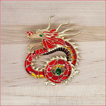 Brosche "Chinesischer Glücksdrache" in Rot & Gold