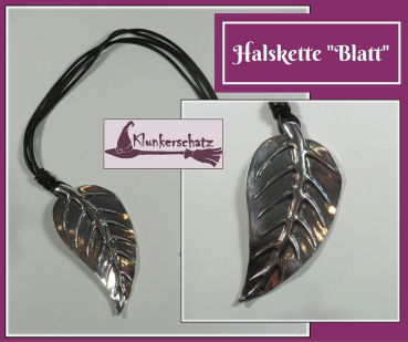 Halskette "Blatt"  am langen Lederband