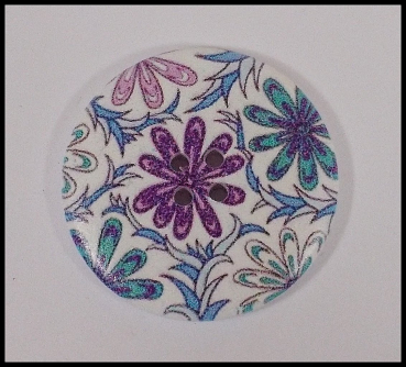 Knopf - "Blumen in bleu und lila" - 4 cm