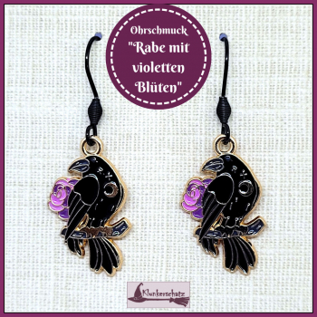 Ohrschmuck "Rabe mit violetten Blüten"