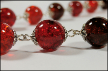 Collier aus Crackle-Perlen in Rot - Orange - Braun