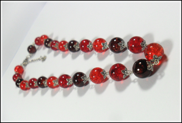 Collier aus Crackle-Perlen in Rot - Orange - Braun
