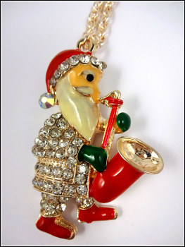 "Swinging Santa" - cooler Weihnachtsmann mit Saxophon, lange Halskette in Roségold