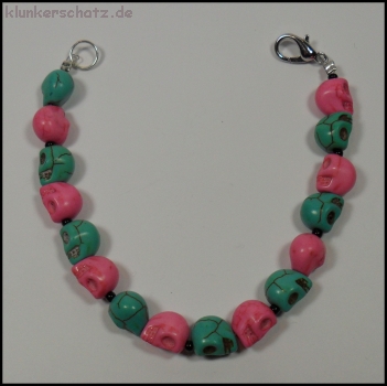 Armband und Halskette "Pretty Skull" - Totenköpfe aus Howlith - Unikate