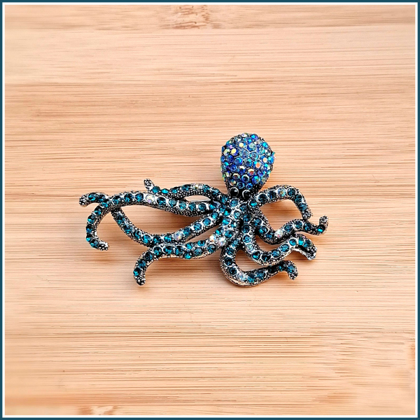 „Oktopus in Blau“ - Brosche & Kettenanhänger - 2 in 1