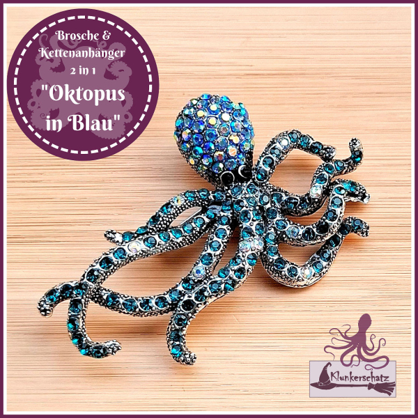 „Oktopus in Blau“ - Brosche & Kettenanhänger - 2 in 1