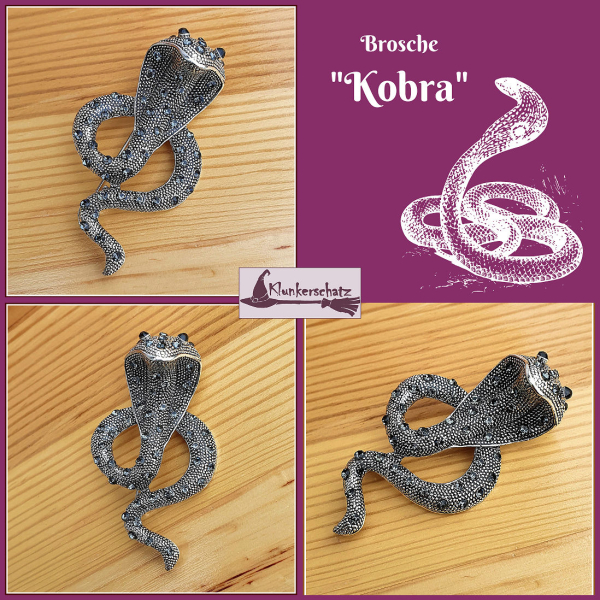 Brosche "Kobra" mit schwarzen Strasssteinen