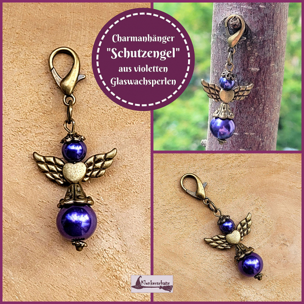 Charmanhänger "Schutzengel aus violetten Glaswachsperlen"