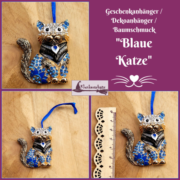 Geschenk-, Deko- oder Baumanhänger "Blaue Katze"