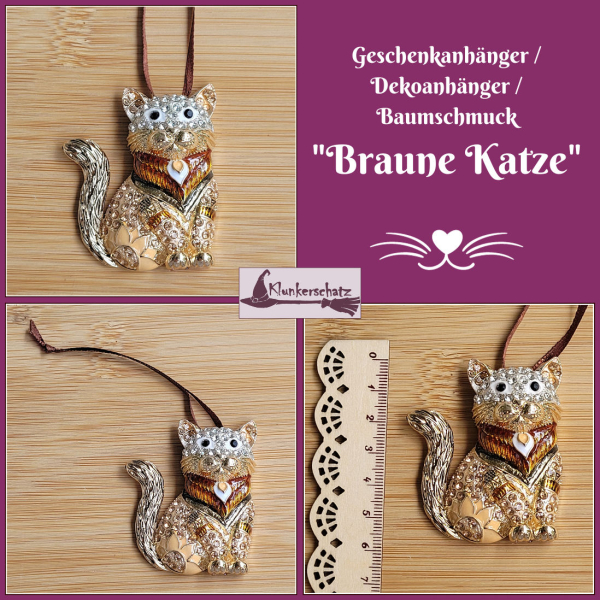 Geschenk-, Deko- oder Baumanhänger "Braune Katze"