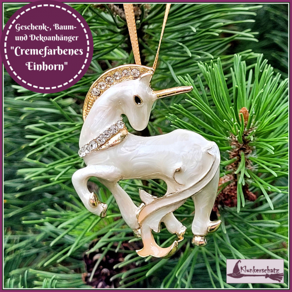 Geschenk-, Deko- oder Baumanhänger "Cremefarbenes Einhorn" - Einzelstück