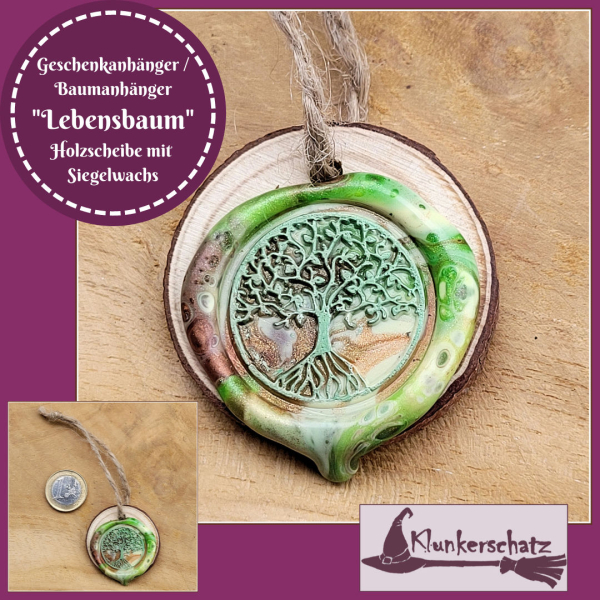 Geschenkanhänger / Baumanhänger / Holzscheibe mit Siegelwachs "Lebensbaum"  - Unikat