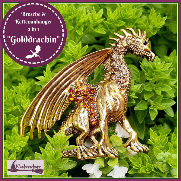 "Golddrachin" - Brosche & Kettenanhänger - 2 in 1