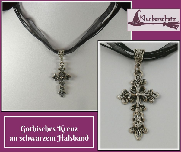 Gothisches Kreuz an schwarzem Halsband