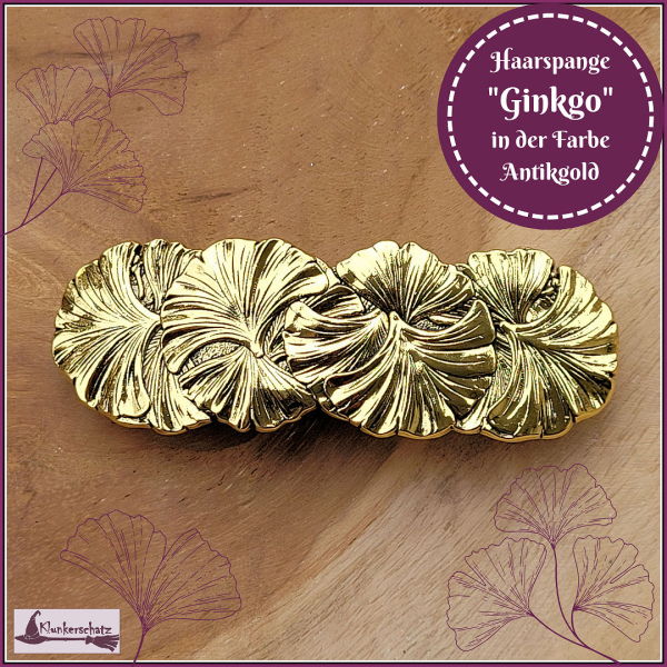 Haarspange "Ginkgo" in Antikgold