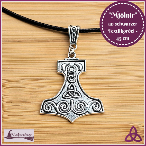 "Mjölnir" an schwarzer Textilkordel - 45 cm