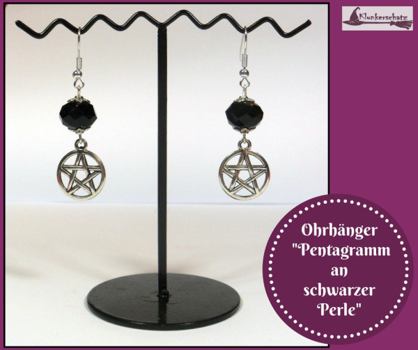 Ohrhänger "Pentagramm an schwarzer Perle"