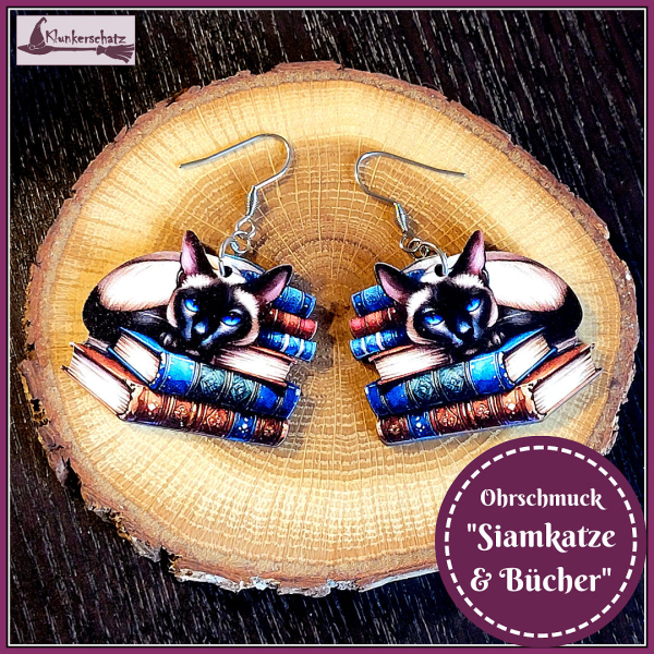 Ohrschmuck "Siamkatze & Bücher"