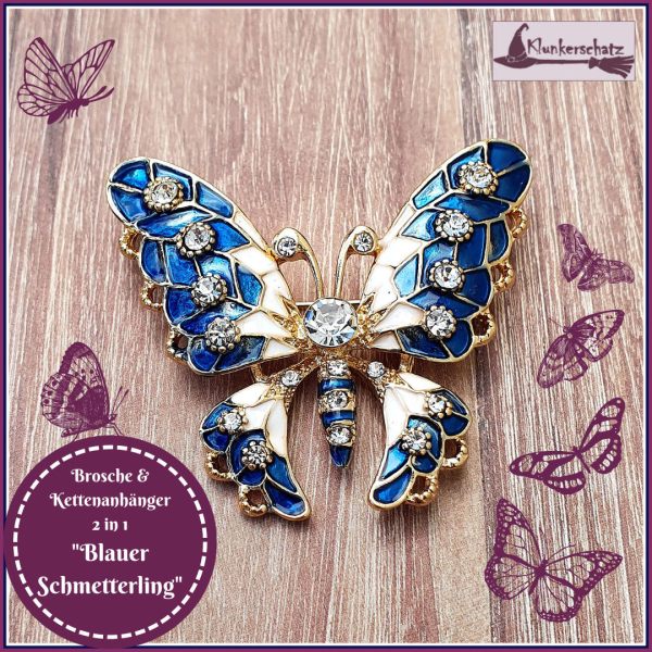 "Blauer Schmetterling" - Brosche & Kettenanhänger - 2 in 1