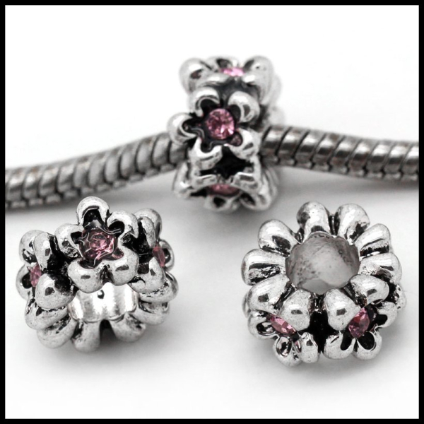 European Bead "Blüten - rosa Strass"