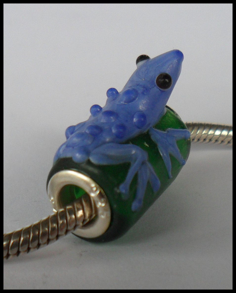 Bead "Eidechse" - Lampwork - blau