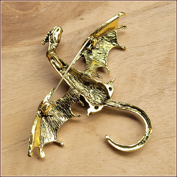 Brosche "Großer goldbrauner Flugdrache"