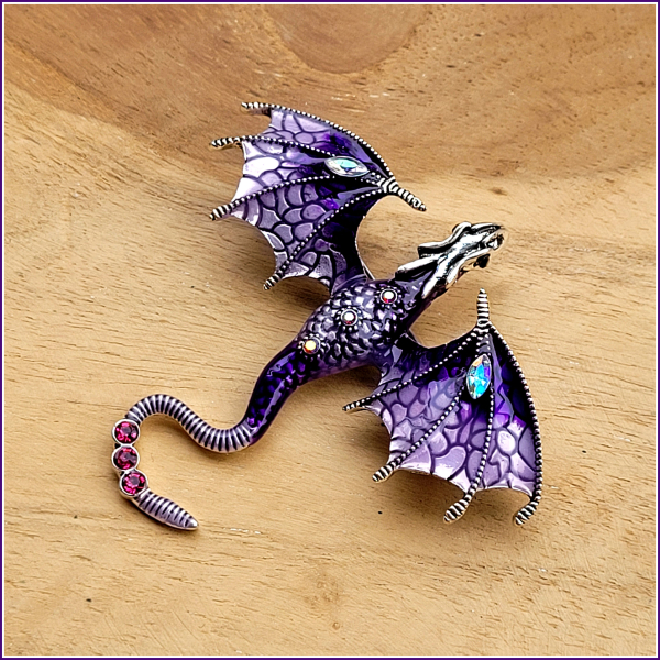 "Flugdrache" in Violett - Brosche & Kettenanhänger - 2 in 1