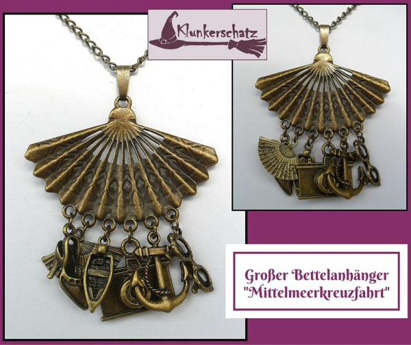 Großer Bettelanhänger "Mittelmeerkreuzfahrt", bronzefarben, Vintage-Style