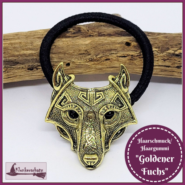 Haarschmuck / Haargummi "Goldener Wolf"