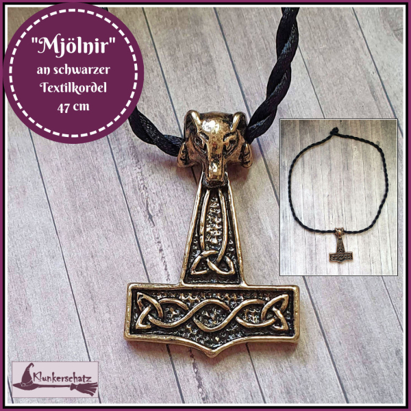 "Mjölnir" an schwarzer Textilkordel - 47 cm